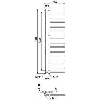 P.M.H. T2W-L - THEIA Handtuchheizkörper, Leiterform, 352 W, 154 cm, links/weiß