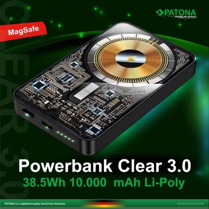 PATONA - Powerbank 10000mAh Li-Pol-PD20W MagSafe USB-C und Qi Ladefunktion