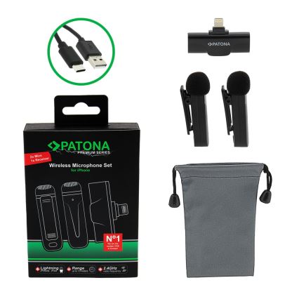 PATONA - SET 2x Drahtloses Mikrofon mit einem Clip für iPhones USB-C 5V 50 mAh