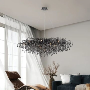 Paul Neuhaus 2031-18 - Pendelleuchte an Kabel ICICLE 15xG9/40W/230V 75x150 cm schwarz