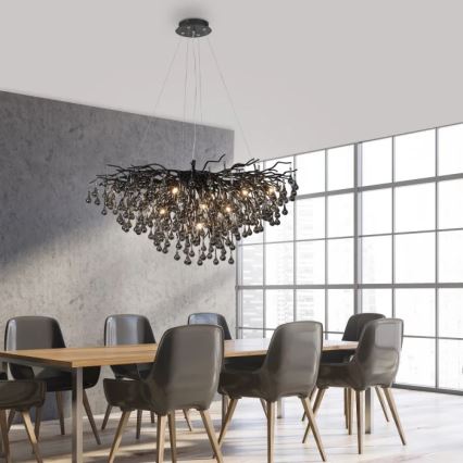 Paul Neuhaus 2192-18 - Pendelleuchte ICICLE an Stahlseil 10xG9/40W/230V 50x100 cm schwarz