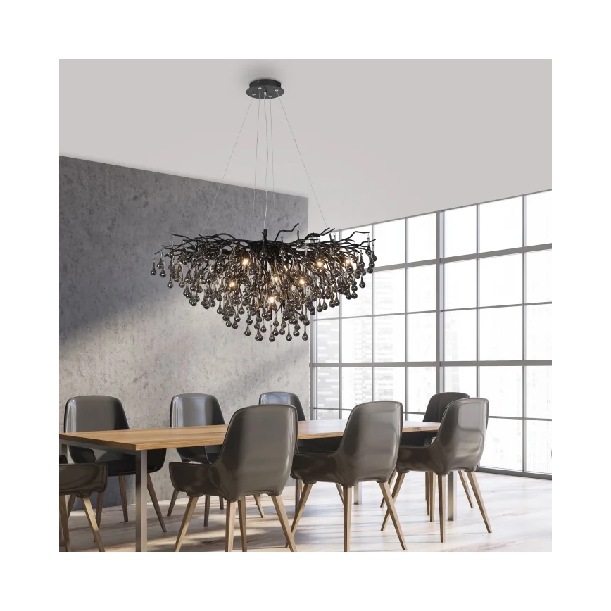 Paul Neuhaus 2192-18 - Pendelleuchte ICICLE an Stahlseil 10xG9/40W/230V 50x100 cm schwarz