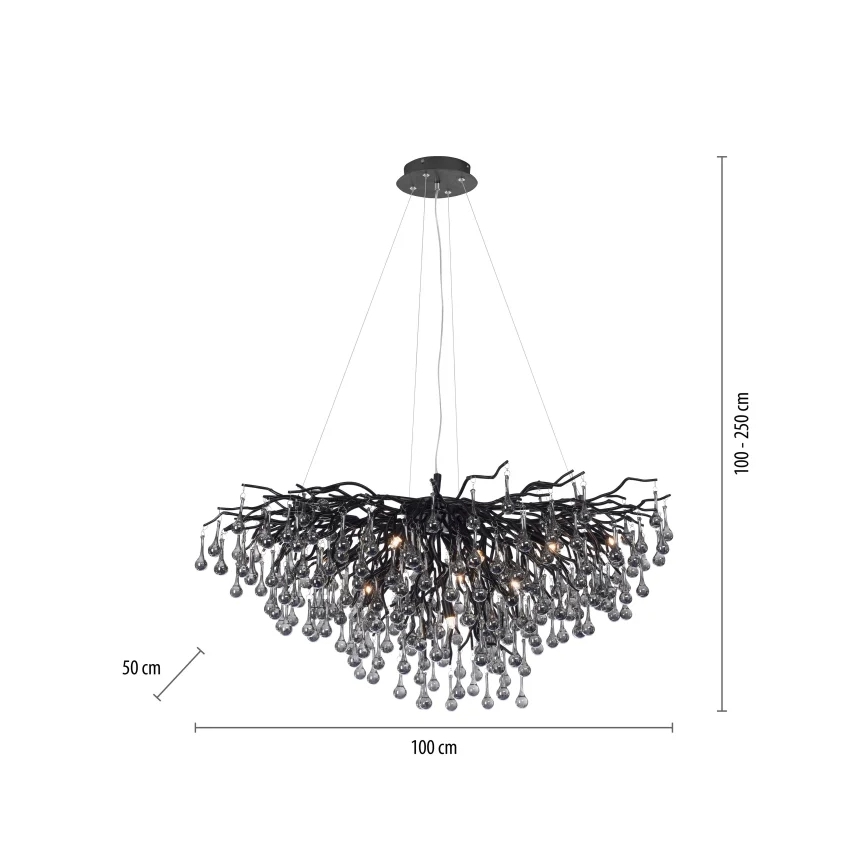 Paul Neuhaus 2192-18 - Pendelleuchte ICICLE an Stahlseil 10xG9/40W/230V 50x100 cm schwarz