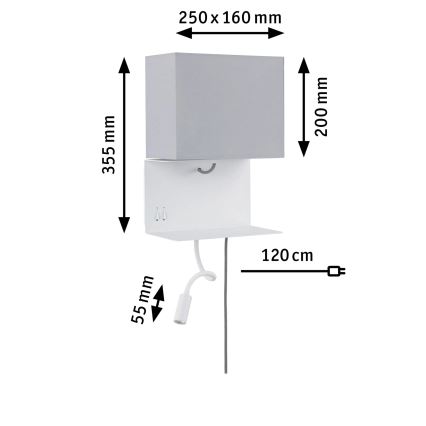 Paulmann 78913 - LED/2,5W + 1xE27/40W Wandleuchte mit Ablage und USB-Anschluss MERANI 230V weiß