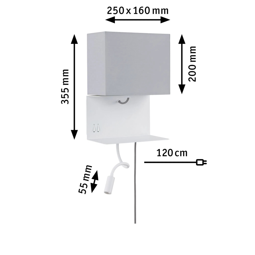 Paulmann 78913 - LED/2,5W + 1xE27/40W Wandleuchte mit Ablage und USB-Anschluss MERANI 230V weiß
