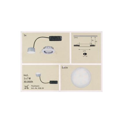 Paulmann 92828 - LED/7W Dimmbare Badezimmer Einbauleuchte COIN 230V IP44