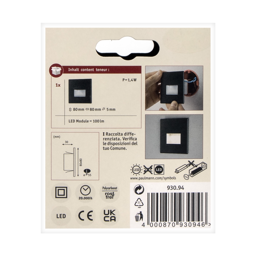 Paulmann 93094 - LED/1,2W Treppenlicht EDGE 230V