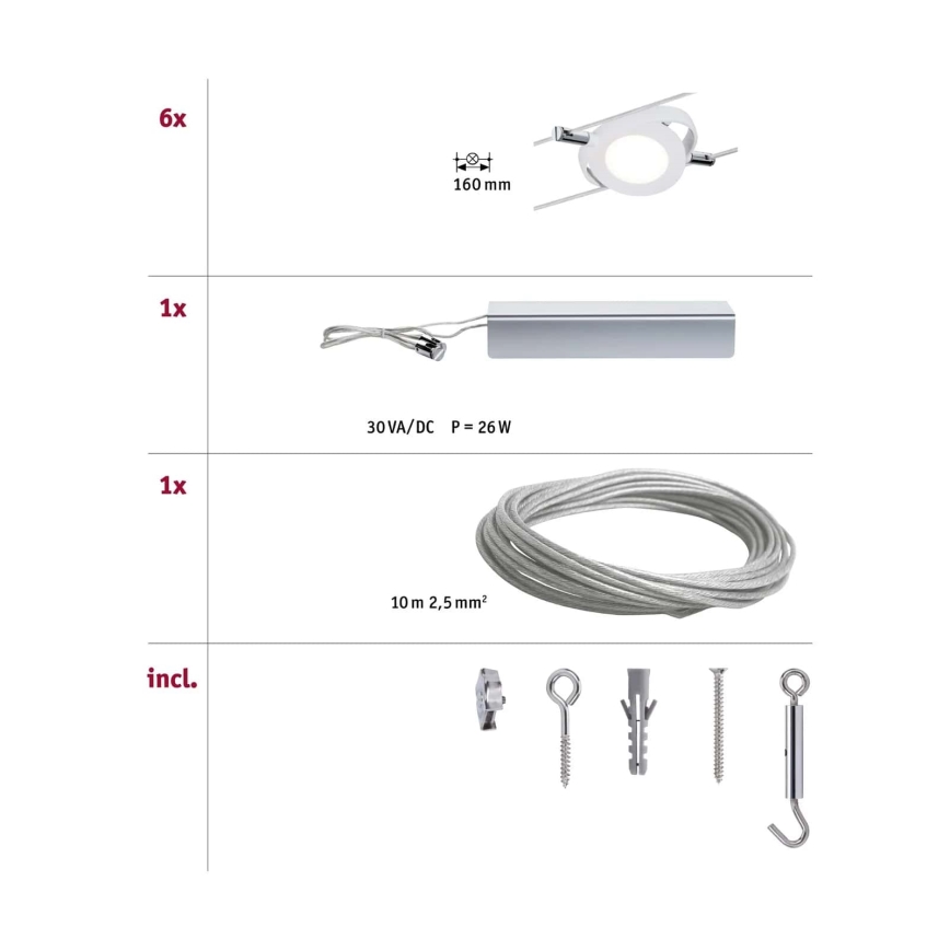 Paulmann 94106 - SET 6xLED/4W Einbauleuchte für Seilsystem ROUNDMAC 230V Weiß
