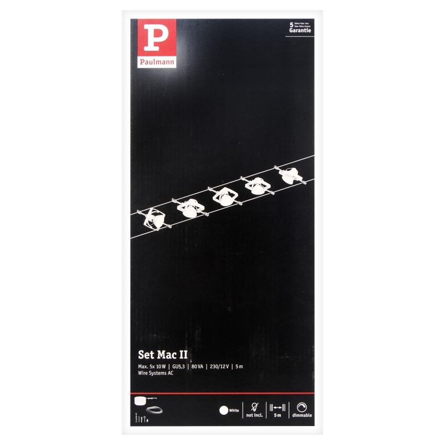 Paulmann 94134 - SET 5xGU5,3/10W Einbauleuchte für Seilsystem MAC 230V weiß