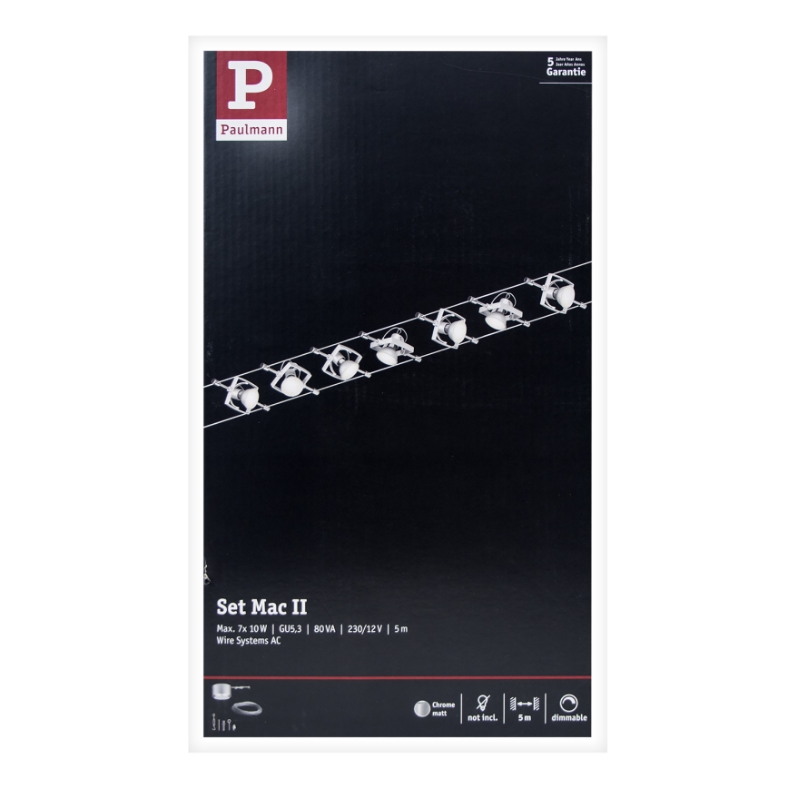 Paulmann 94152 - SET 7xGU5,3/10W Einbaustrahler für Seilsystem MAC 230V mattchrom