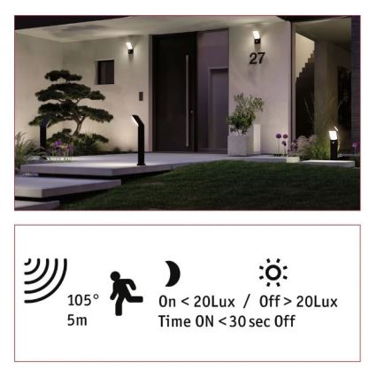 Paulmann 94403 - LED/10W IP44 Außenleuchte mit Sensor ADYA 230V