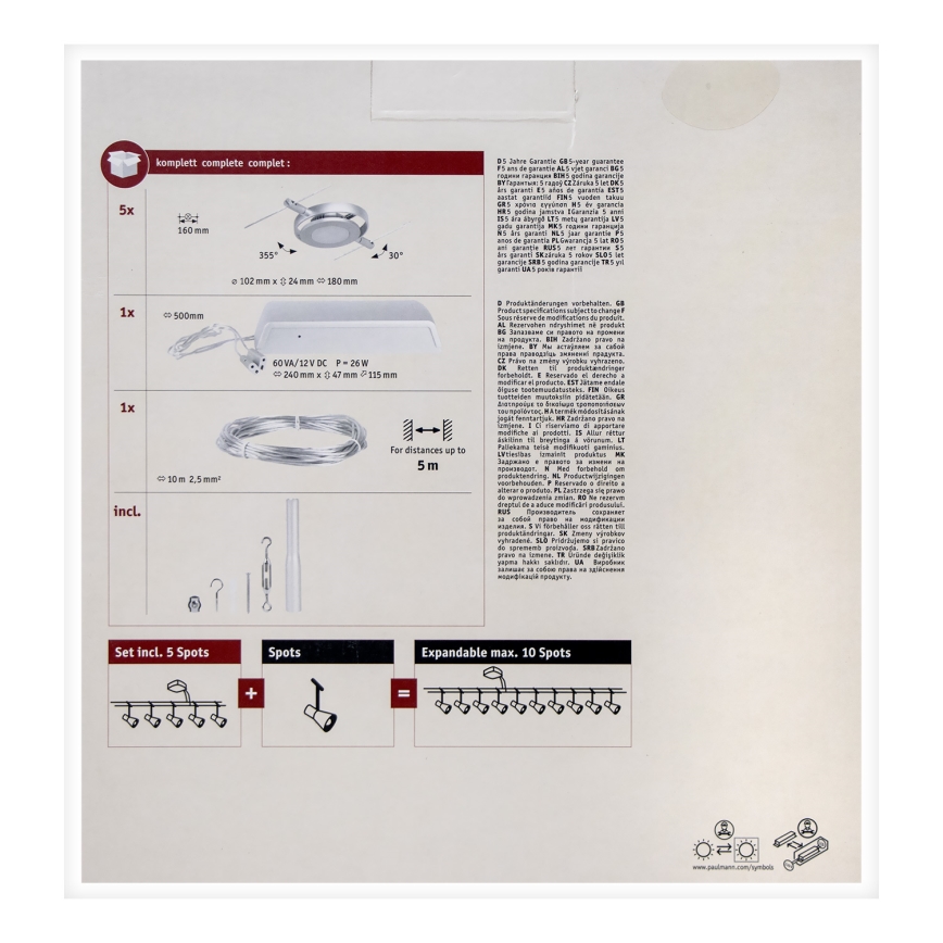 Paulmann 94414 - SET 5xLED/4,5W Einbauleuchte für Seilsystem ROUNDMAC 230V glänzender Chrom