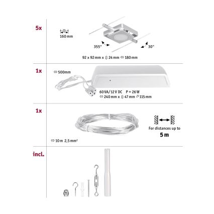 Paulmann 94420 - SET 5xLED/4,5W Einbauleuchte für Seilsystem MAC 230V mattchrom