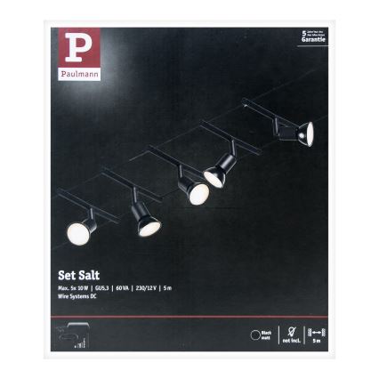 Paulmann 94446 - SET 5xGU5,3/10W Einbauleuchte für Seilsystem SALT 230V schwarz
