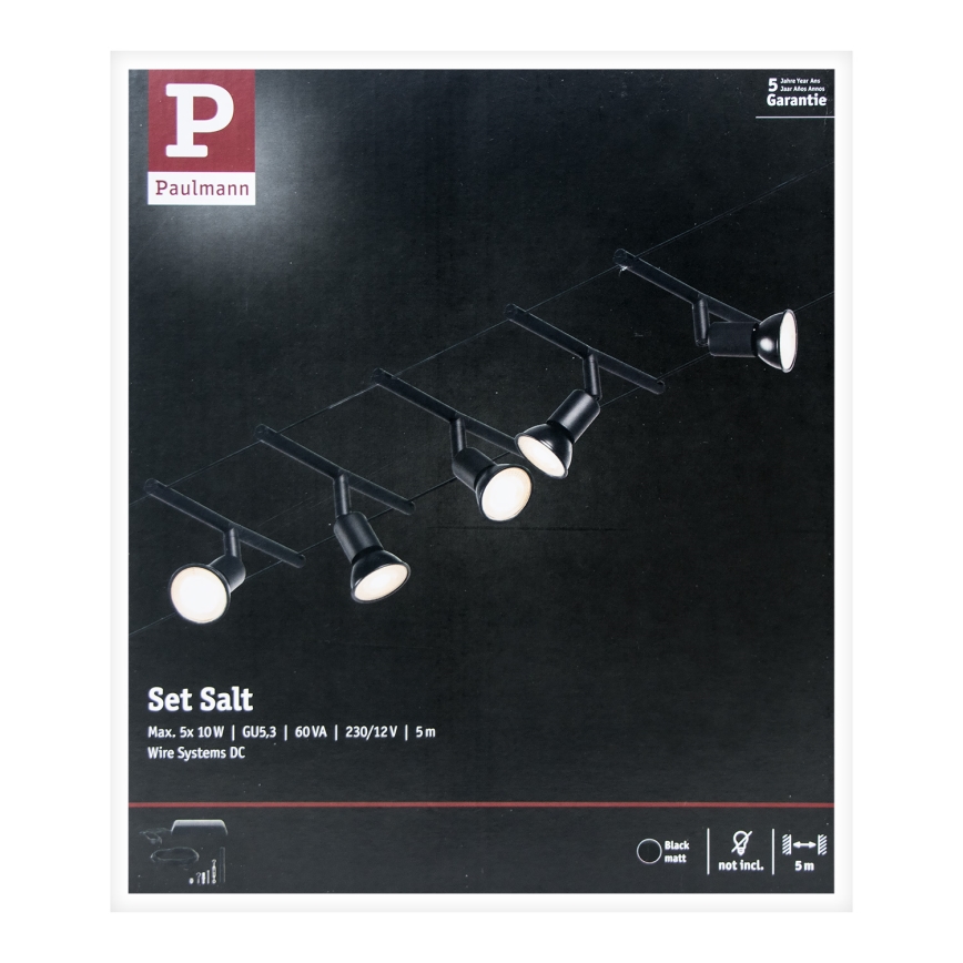 Paulmann 94446 - SET 5xGU5,3/10W Einbauleuchte für Seilsystem SALT 230V schwarz