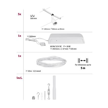 Paulmann 94458 - SET 5xGU5,3/10W Einbauleuchte für Seilsystem SALT 230V Weiß