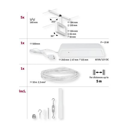 Paulmann 94483 - SET 5xLED/4,8W Einbauleuchte für das Seilsystem FRAME 230V Weiß