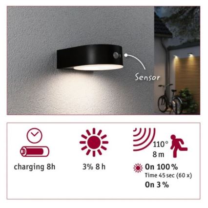 Paulmann 94570 - LED/5,5W IP44 Solar-Wandleuchte mit Sensor EILEEN 3,7V 2000 mAh