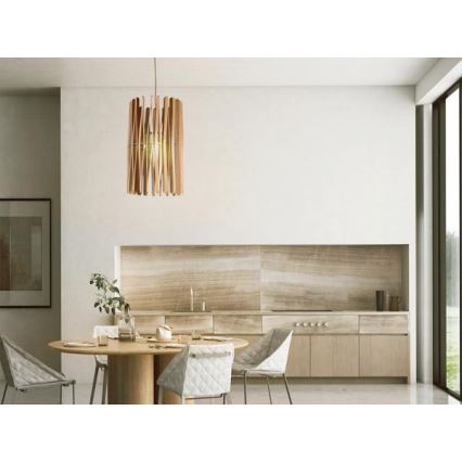 Pendelleuchte am Kabel 1× E27/60 W/230 V, Durchmesser 38 cm, Massivholz/Esche/Gummibaumholz