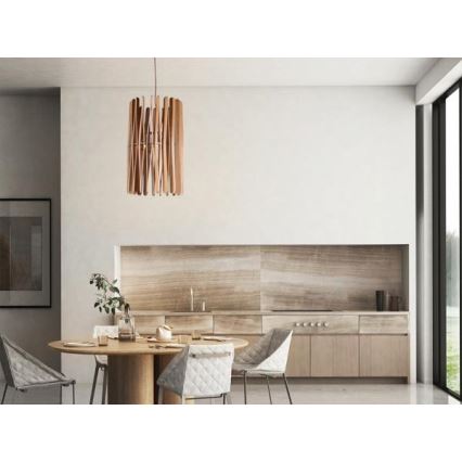 Pendelleuchte am Kabel 1× E27/60 W/230 V, Durchmesser 38 cm, Massivholz/Esche/Gummibaumholz