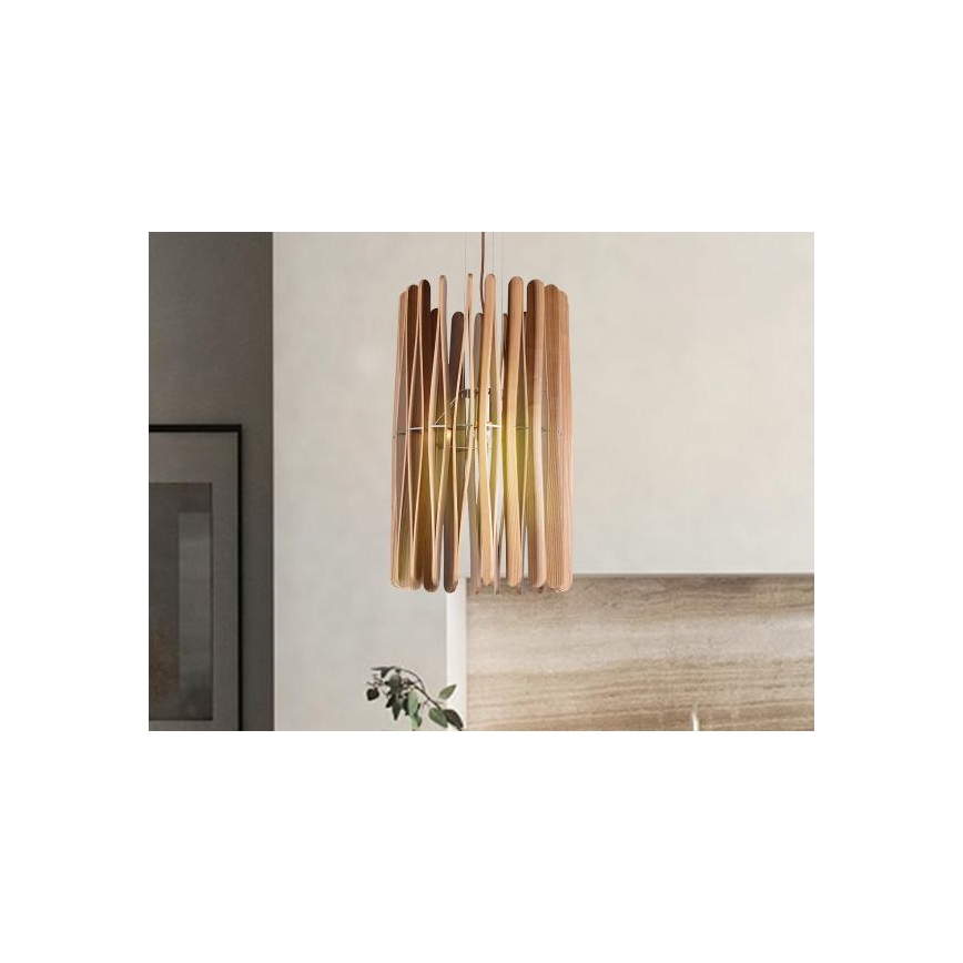 Pendelleuchte am Kabel 1× E27/60 W/230 V, Durchmesser 38 cm, Massivholz/Esche/Gummibaumholz