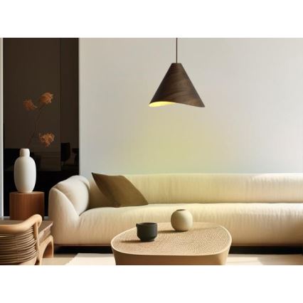 Pendelleuchte an Kabel 1xE27/60W/230V Ø 33 cm, massiv, Nussbaum/Gummibaumholz