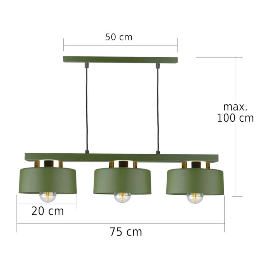 Pendelleuchte an Kabel IGNIA 3xE27/60W/230V grün