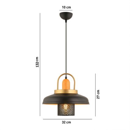 Pendelleuchte an Kabel MONZA 1xE27/40W/230V Ø 32 cm schwarz/gold