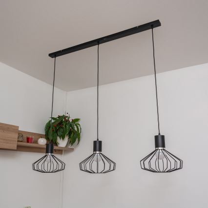 Pendelleuchte an Kabel SOLANO 3xE27/15W/230V schwarz/hochglanzchrom