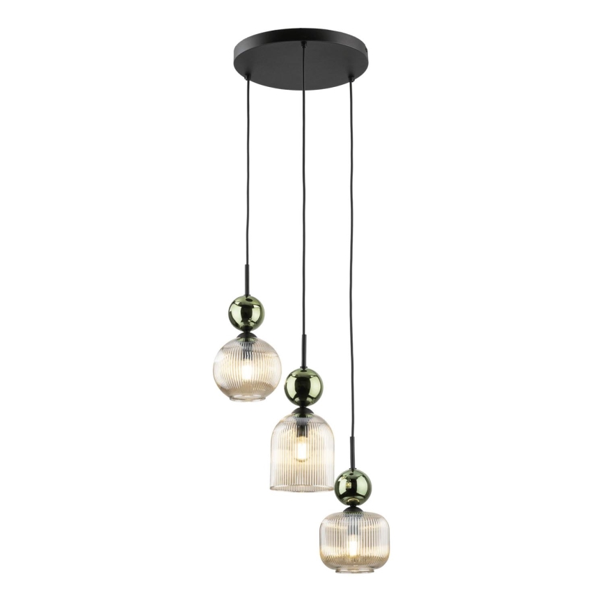 Pendelleuchte an Kabel SOPHIA 3xE14/10W/230V schwarz/grün/rauchfarbenes Beige