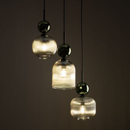 Pendelleuchte an Kabel SOPHIA 3xE14/10W/230V schwarz/grün/rauchfarbenes Beige