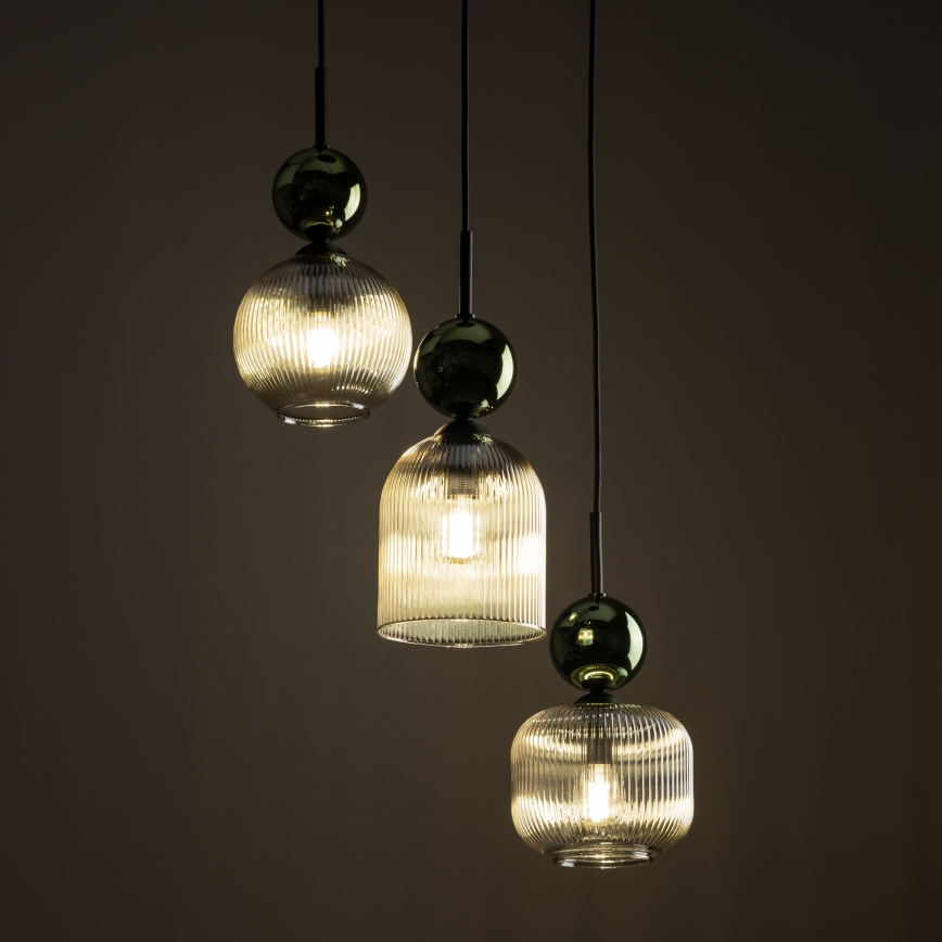 Pendelleuchte an Kabel SOPHIA 3xE14/10W/230V schwarz/grün/rauchfarbenes Beige