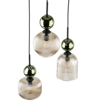 Pendelleuchte an Kabel SOPHIA 3xE14/10W/230V schwarz/grün/rauchfarbenes Beige