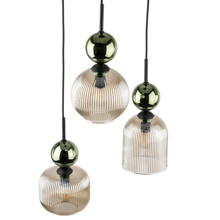 Pendelleuchte an Kabel SOPHIA 3xE14/10W/230V schwarz/grün/rauchfarbenes Beige