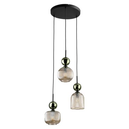 Pendelleuchte an Kabel SOPHIA 3xE14/10W/230V schwarz/grün/rauchfarbenes Beige