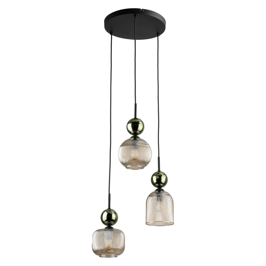 Pendelleuchte an Kabel SOPHIA 3xE14/10W/230V schwarz/grün/rauchfarbenes Beige