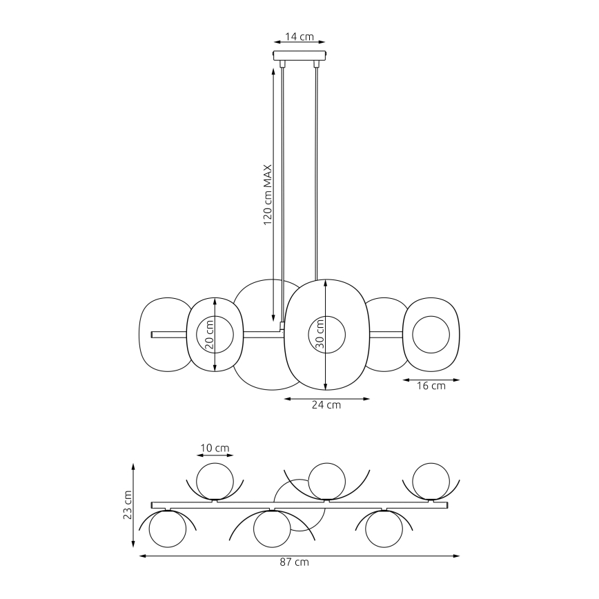 Pendelleuchte ELEMENTI mit Seilaufhängung, 6× G9, 8 W, 230 V, grau