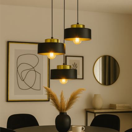Pendelleuchte IGNIA an Stahlseil, 3xE27/60W/230V, schwarz