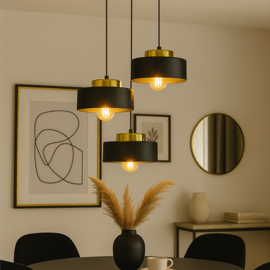 Pendelleuchte IGNIA an Stahlseil, 3xE27/60W/230V, schwarz
