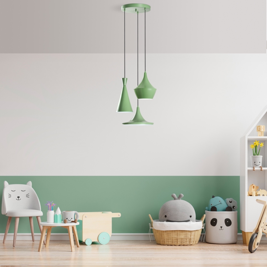 Pendelleuchte mit Kabel TOM 3xE27/40W/230V grün
