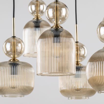 Pendelleuchte mit Kabelabhängung SOPHIA 8xE14/10W/230V schwarz/rauchiges Beige