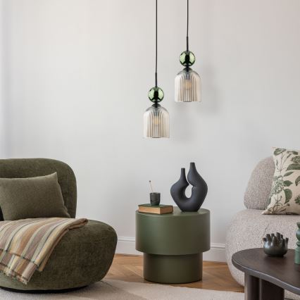 Pendelleuchte mit Kabelaufhängung SOPHIA 1xE14/10W/230V schwarz/grün/rauchiges Beige