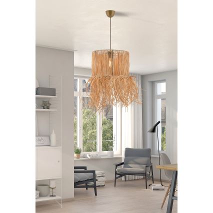 Pendelleuchte NESS mit Kabelaufhängung, 1xE27/40W/230V, Raffia
