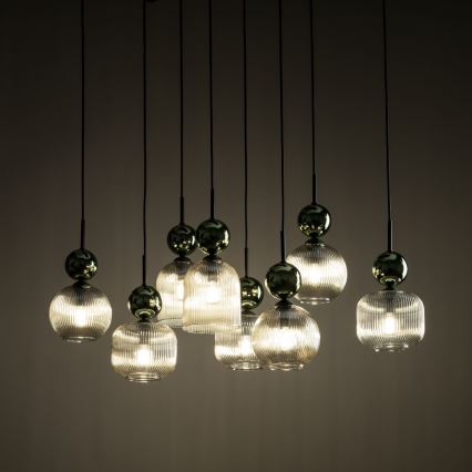 Pendelleuchte SOPHIA 8xE14/10W/230V schwarz/grün/rauchbeige