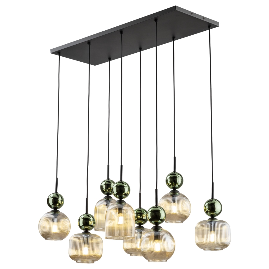 Pendelleuchte SOPHIA 8xE14/10W/230V schwarz/grün/rauchbeige