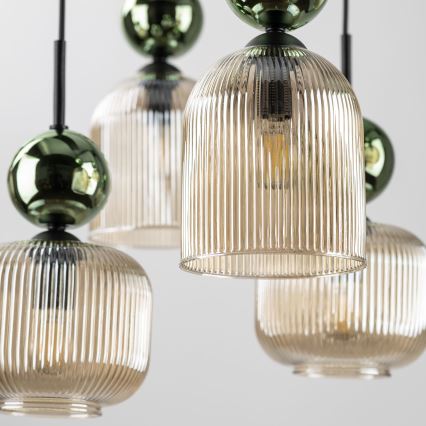 Pendelleuchte SOPHIA 8xE14/10W/230V schwarz/grün/rauchbeige