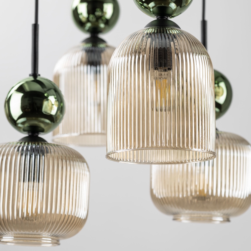 Pendelleuchte SOPHIA 8xE14/10W/230V schwarz/grün/rauchbeige
