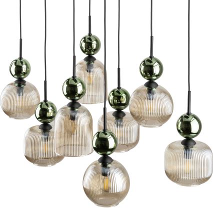 Pendelleuchte SOPHIA 8xE14/10W/230V schwarz/grün/rauchbeige