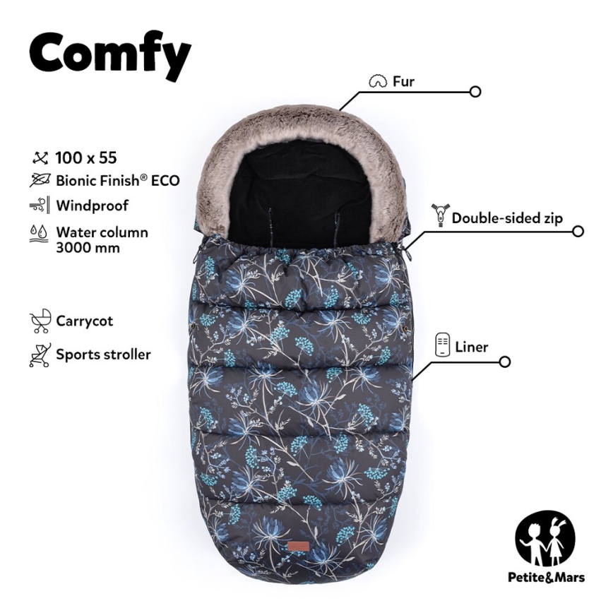 PETITE&MARS - SET Kinderfußsack 4in1 COMFY + Handwärmer für Kinderwagen FURRY Elegant Caramel