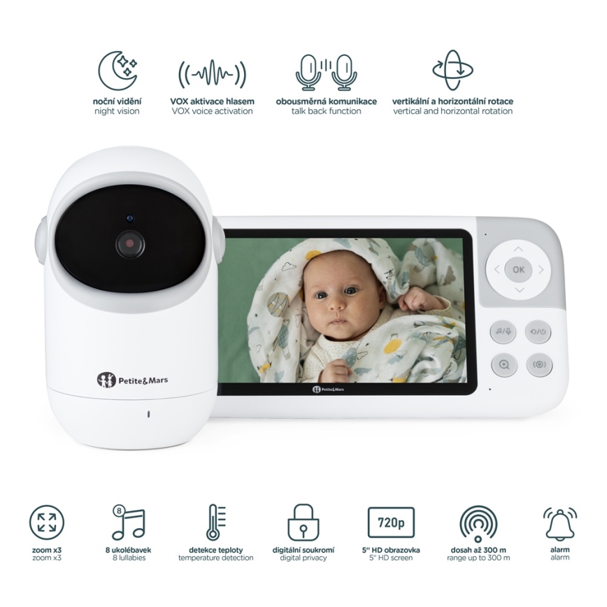 PETITE&MARS - Babyphone mit Monitor EVE 5.0 3,8V 3050 mAh
